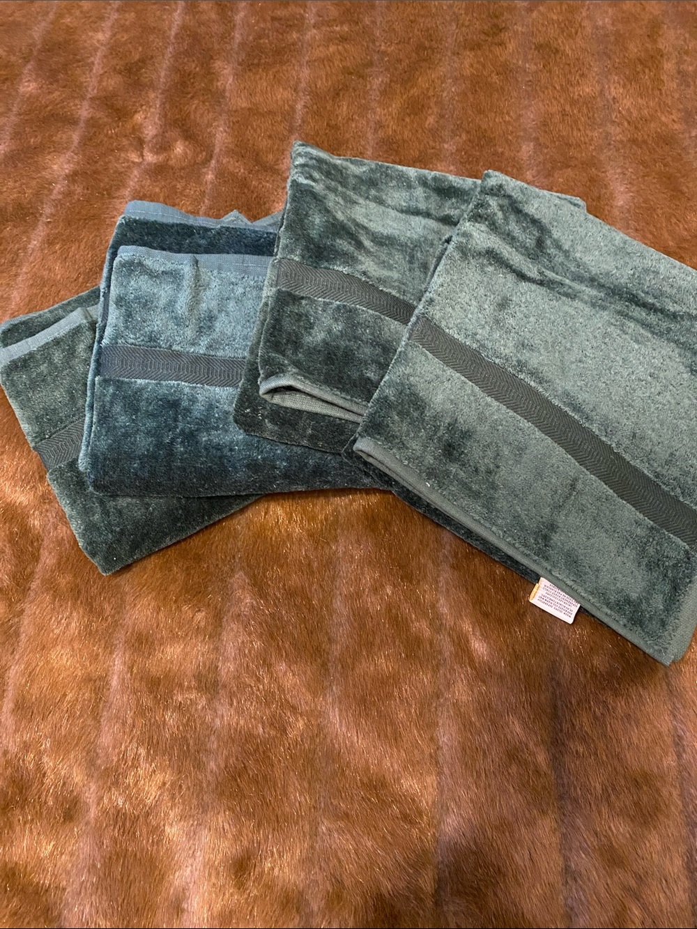 Egyptian Cotton Plush Dark Green Hand Towels,  four total